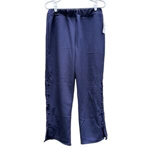 NEW Anthropologie Harlyn Navy Blue Pull On Pants Covered Buttons Women's Medium